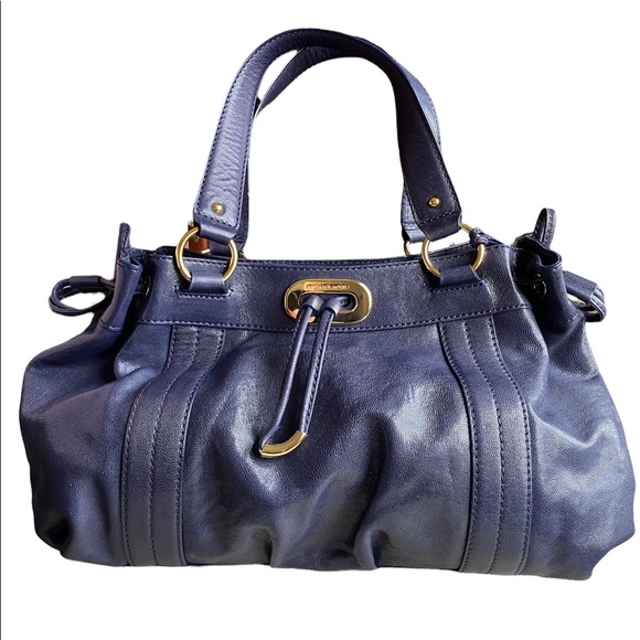 Michael Kors Navy Leather Cinch Top Shoulder Satchel - Picture 4 of 6